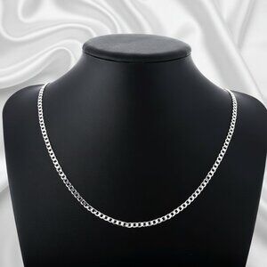 Sterling Silver Plated 3.6mm Wide Cuban Curb Chain Necklace 30 Inch NWOT